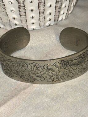 Vintage Kirk Stieff Pewter Rose Cuff Bracelet 900-6 | June Flower of the Month